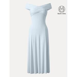 OGL Flowy Criss Cross Off-shoulder Midi Brami Dress SIZE L NWT